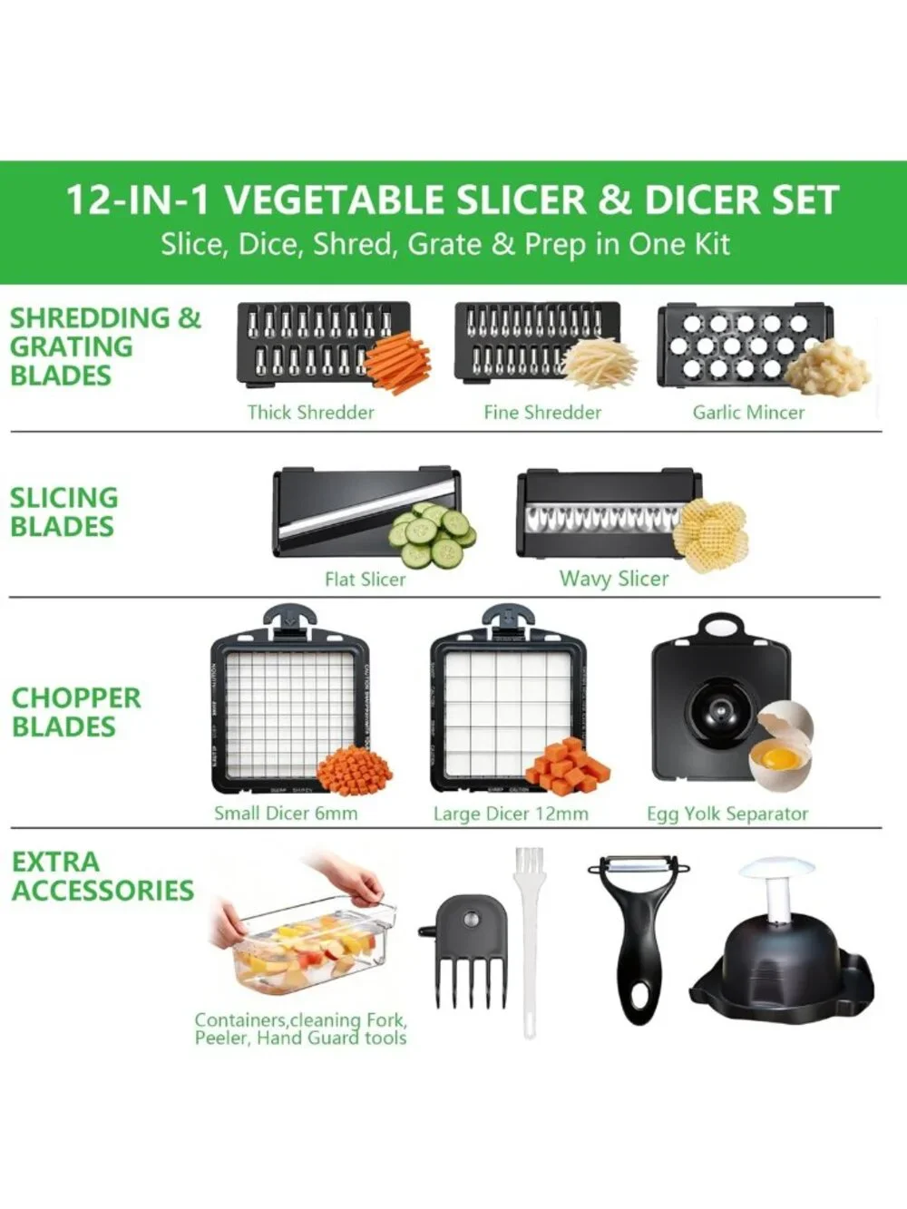 Multifunctional 12-in-1 Vegetable Chopper & Slicer with Stainless Steel Blades